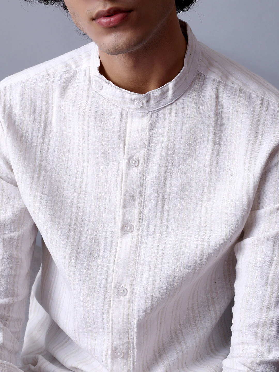 Striped Extended-Band Collar Shirt - Image 7