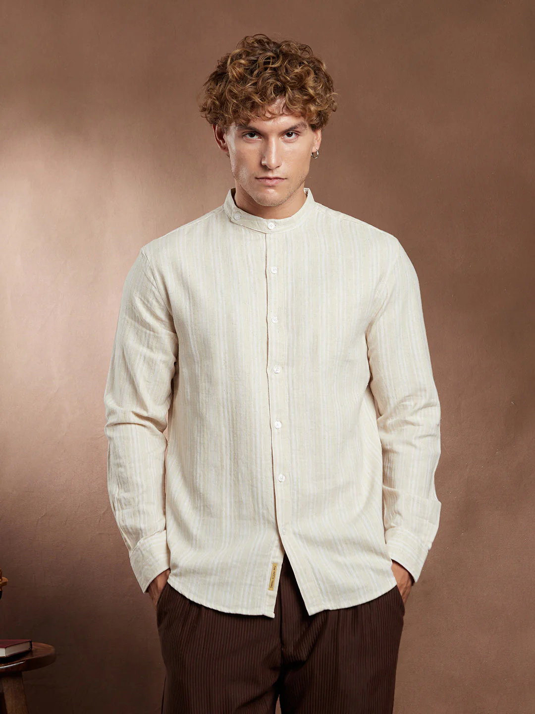 Striped Extended-Band Collar Shirt - Image 2