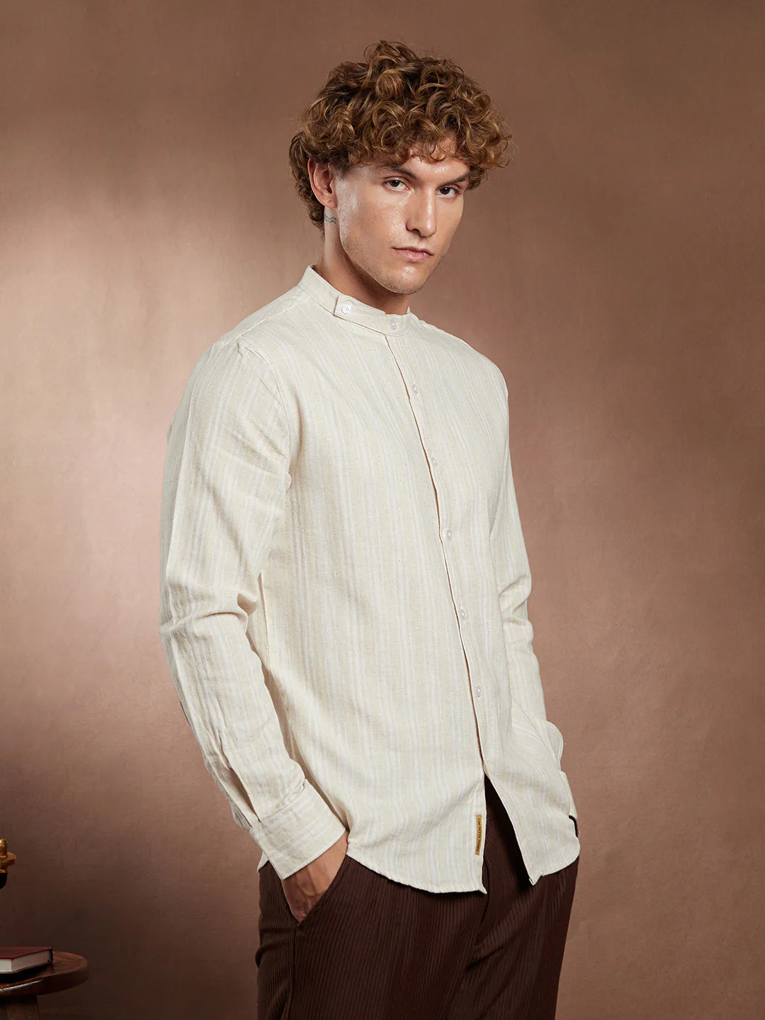 Striped Extended-Band Collar Shirt - Image 3