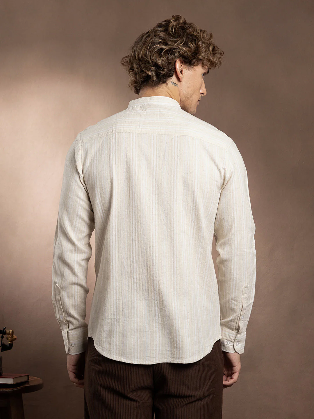 Striped Extended-Band Collar Shirt - Image 4