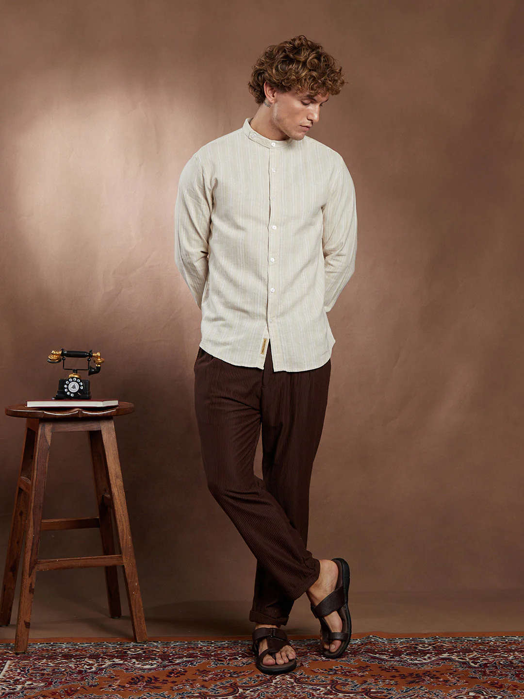 Striped Extended-Band Collar Shirt - Image 5