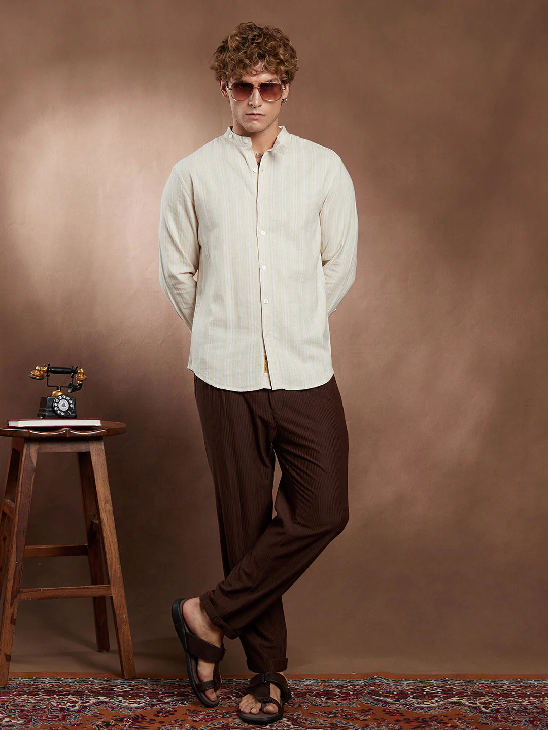 Striped Extended-Band Collar Shirt - Image 6