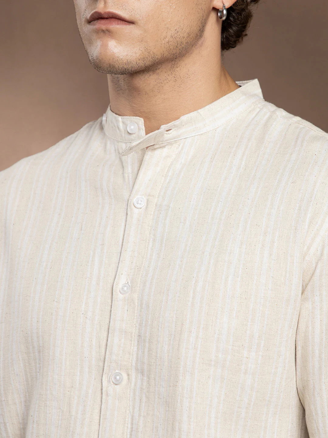 Striped Extended-Band Collar Shirt - Image 7