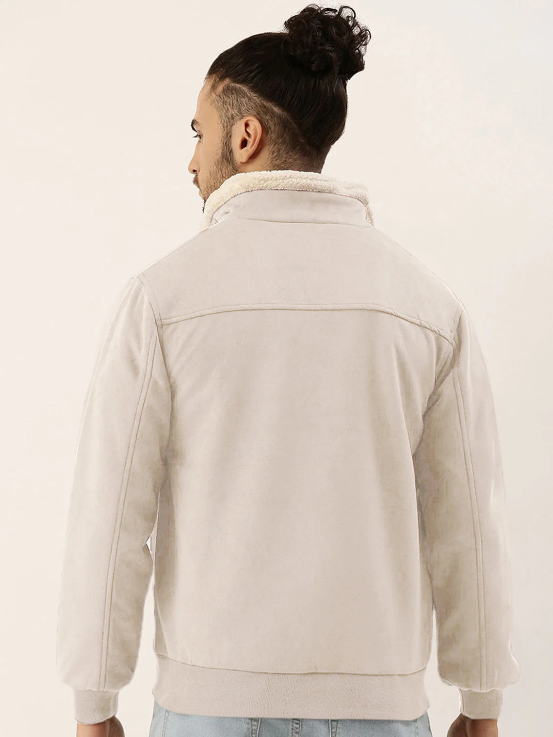 Fur-Lined Suede Bomber Jacket - Image 4