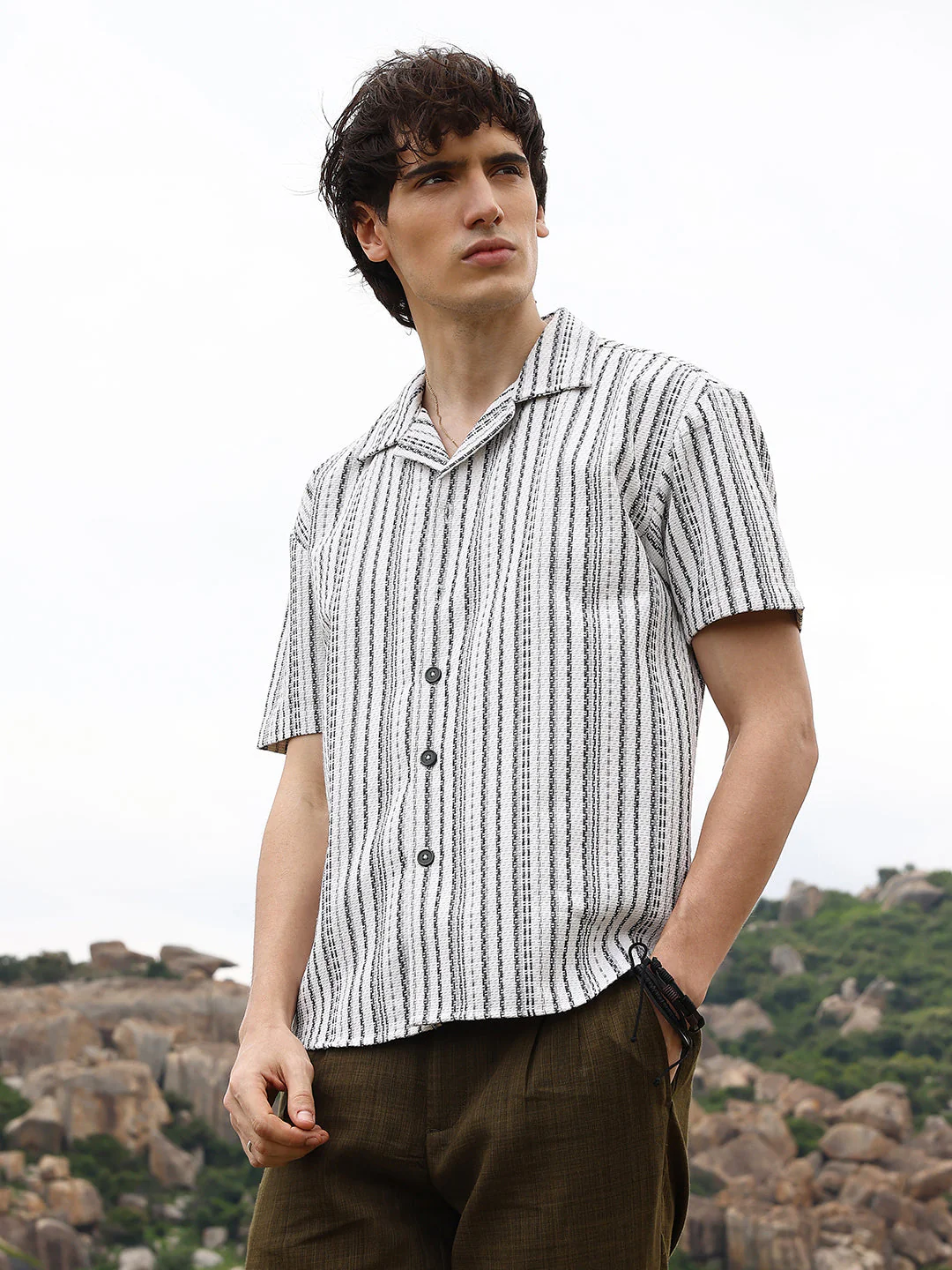 Striped-Weave Oversized Shirt - Image 3