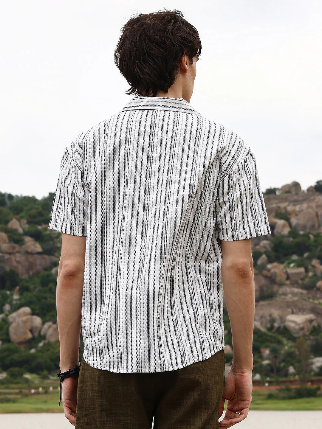 Striped-Weave Oversized Shirt - Image 4