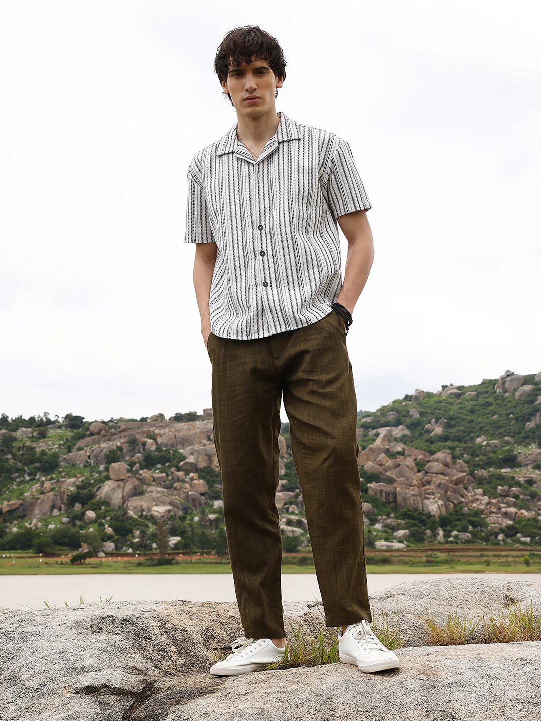 Striped-Weave Oversized Shirt - Image 5
