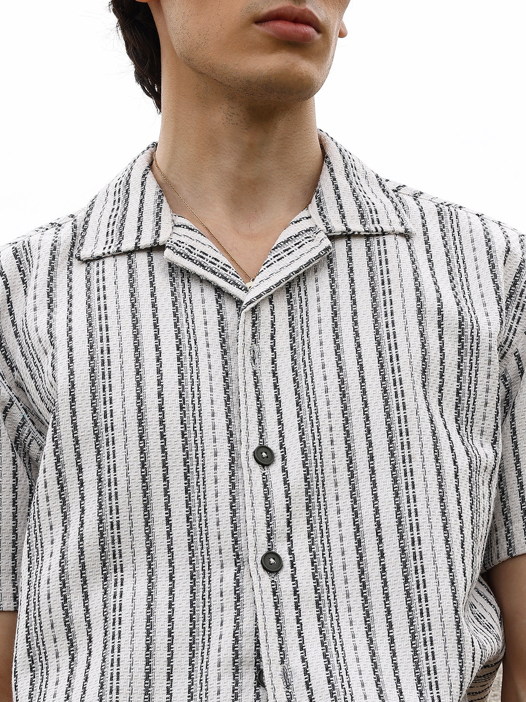 Striped-Weave Oversized Shirt - Image 7