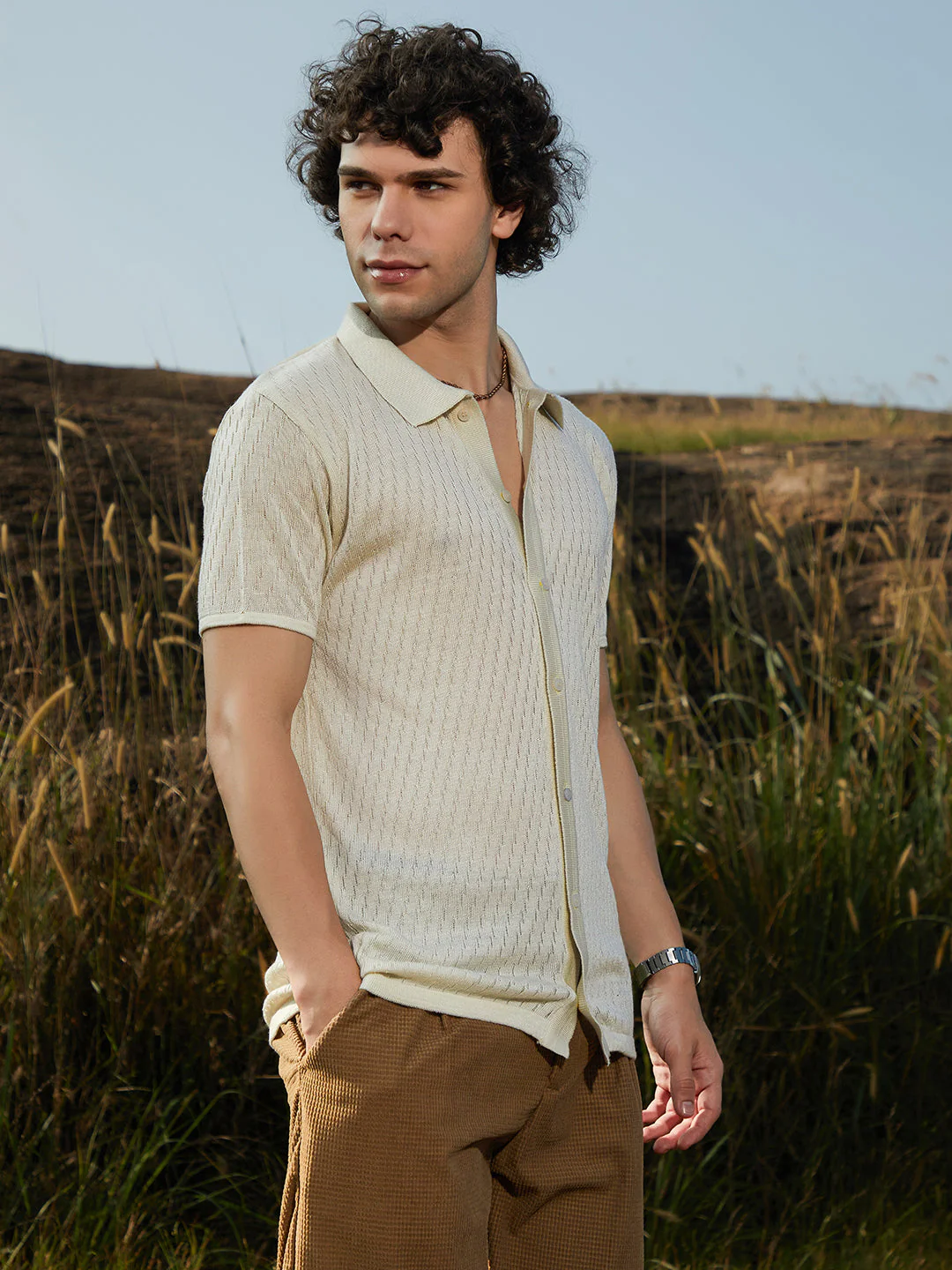 Rhombus-Knit Polo Shirt - Image 3