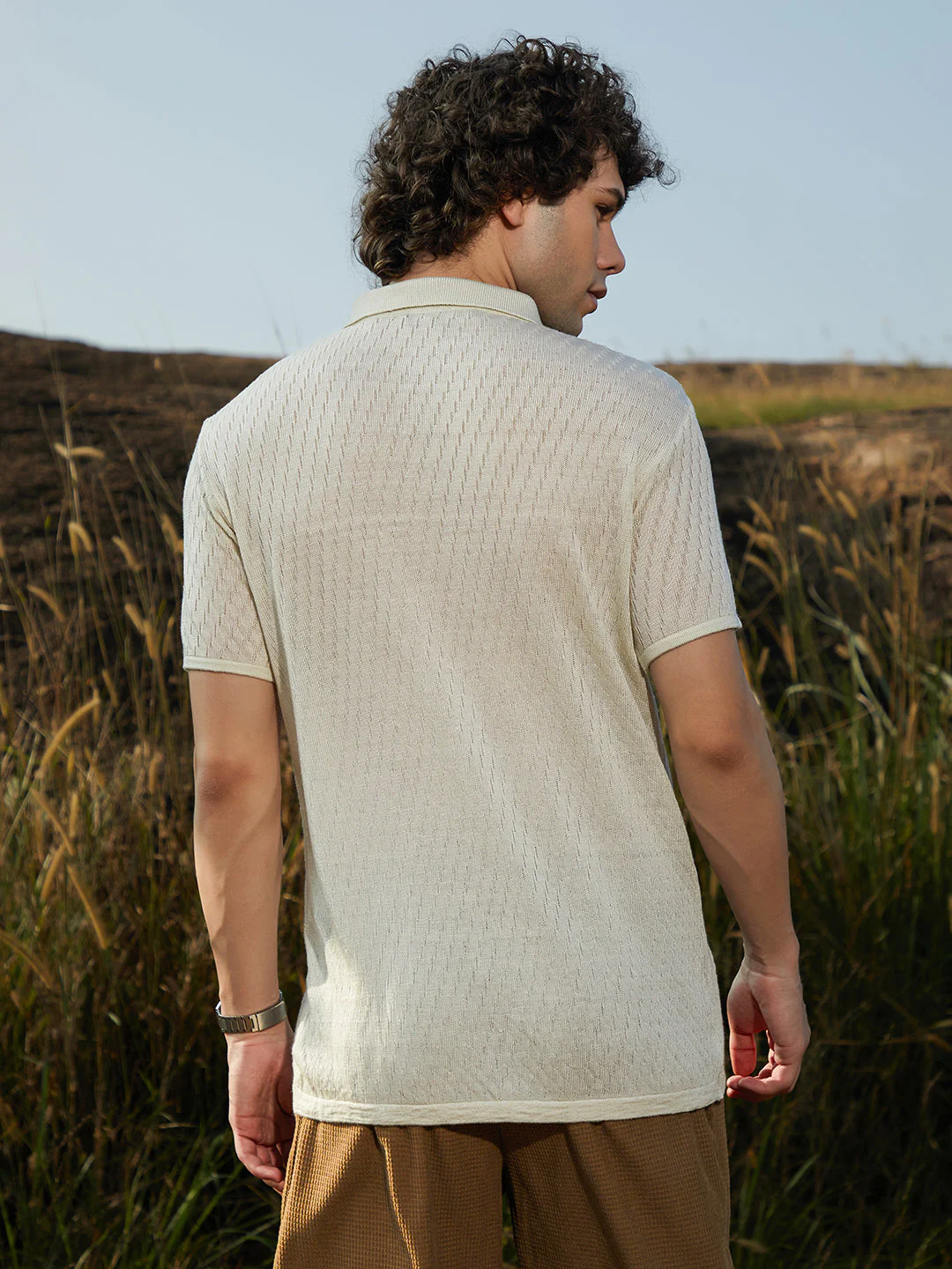 Rhombus-Knit Polo Shirt - Image 4