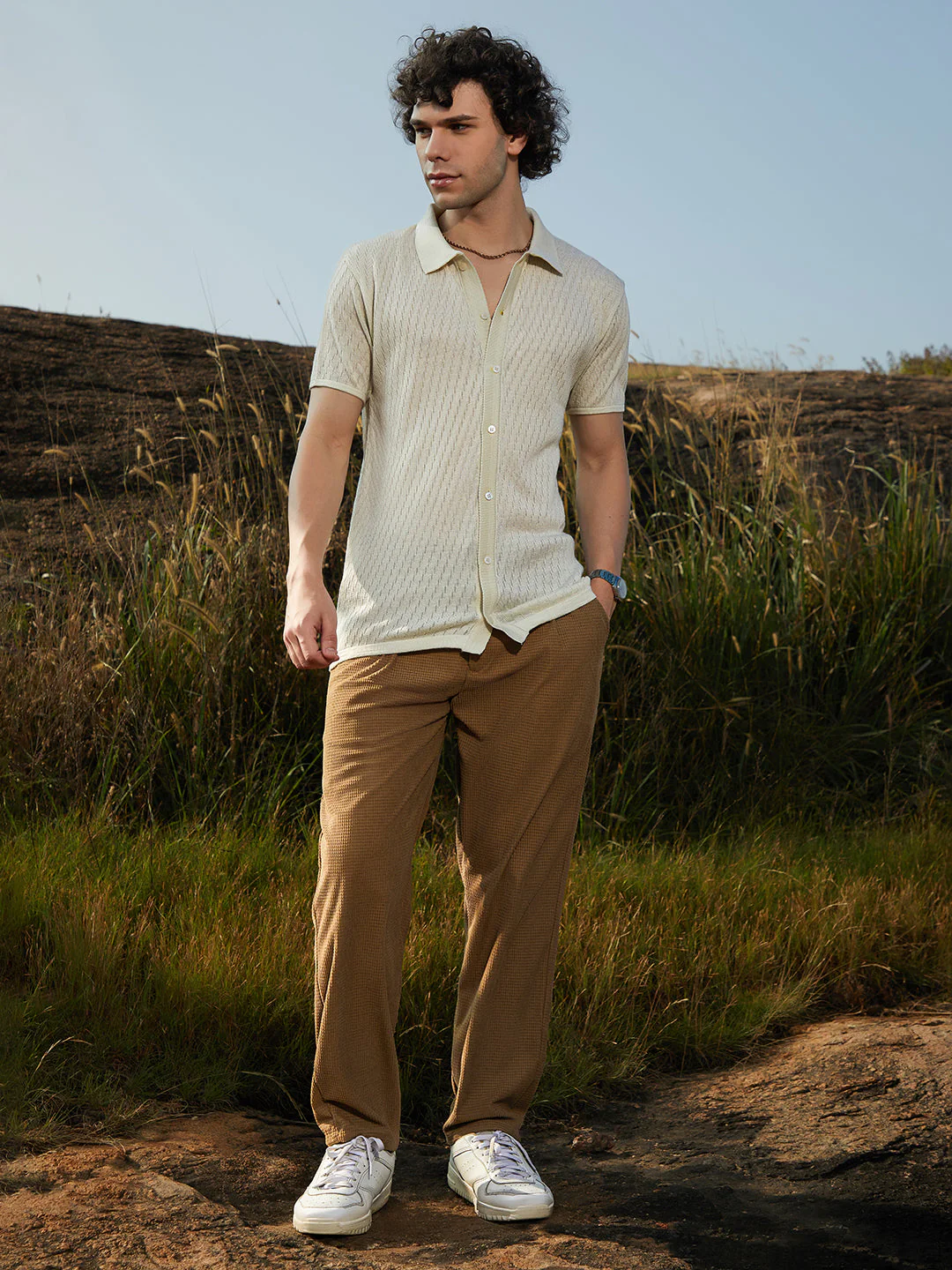 Rhombus-Knit Polo Shirt - Image 5