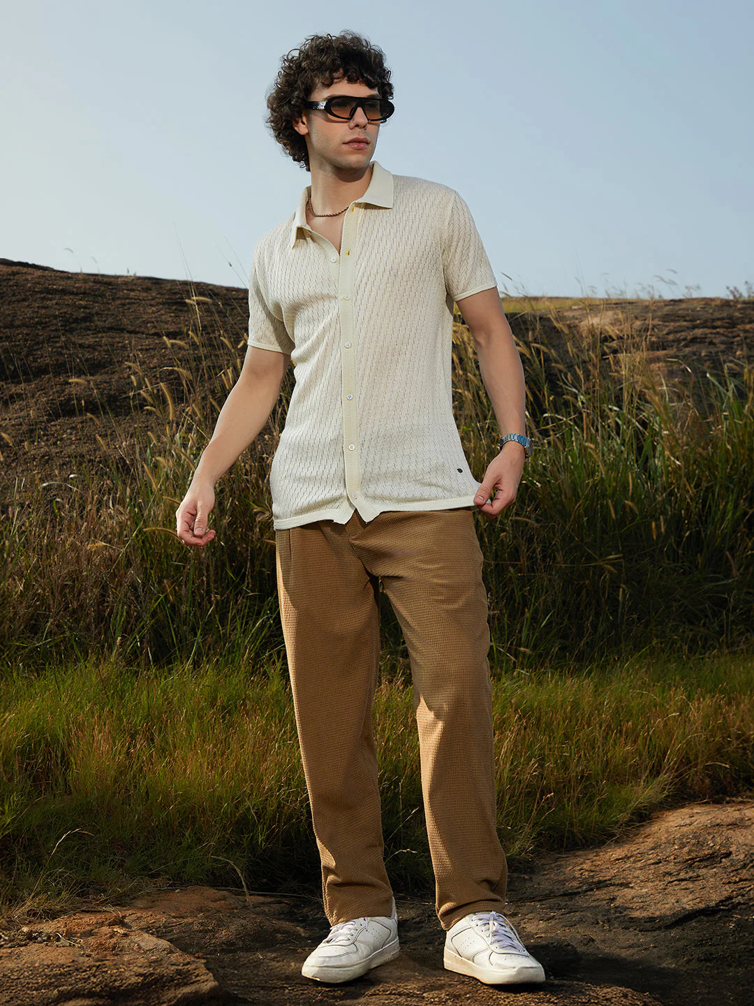 Rhombus-Knit Polo Shirt - Image 6