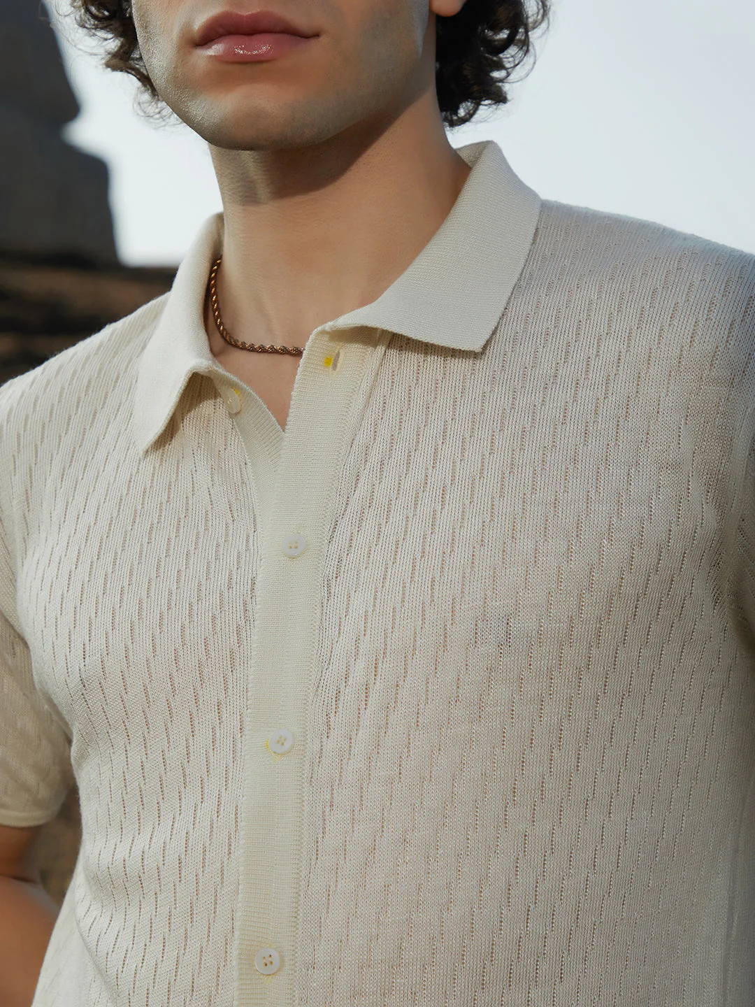Rhombus-Knit Polo Shirt - Image 7