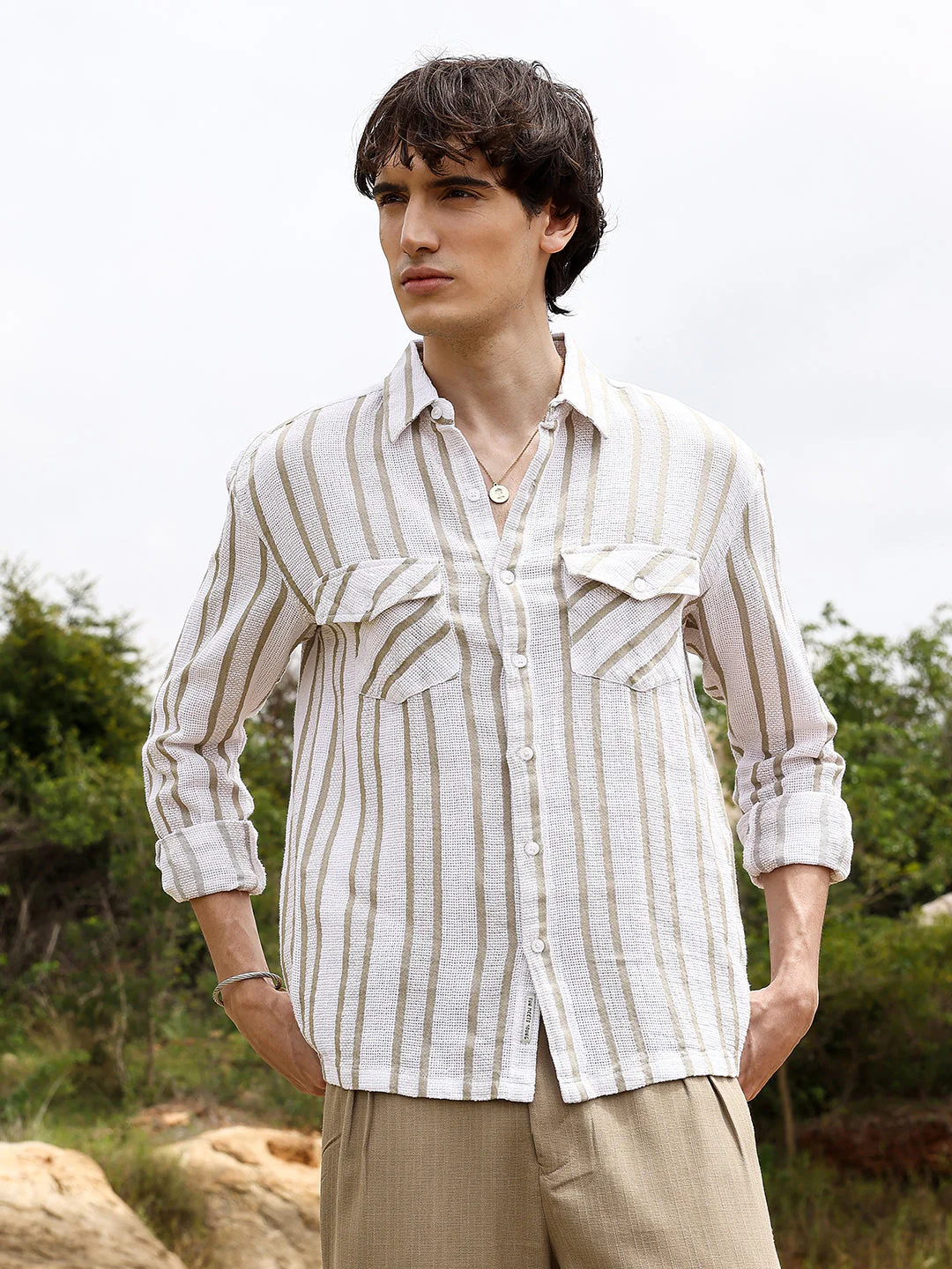 Utility Halo-Stripe Oversized Shirt - Image 2