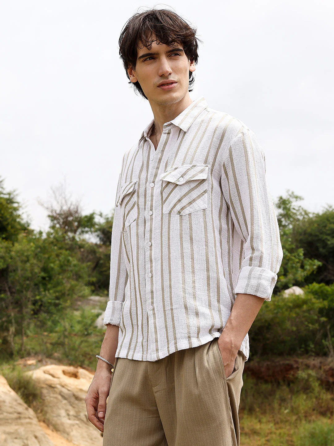 Utility Halo-Stripe Oversized Shirt - Image 3