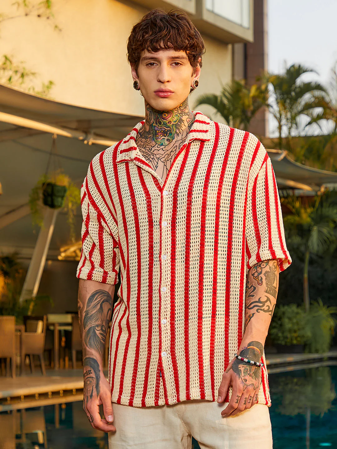 Striped Open-Knit Resort Shirt - Image 3