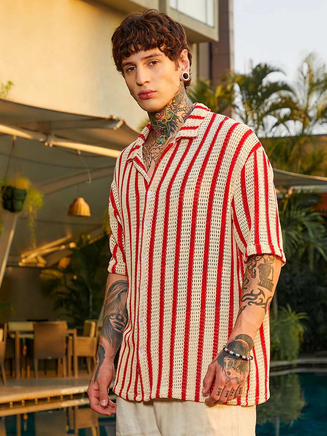 Striped Open-Knit Resort Shirt - Image 4