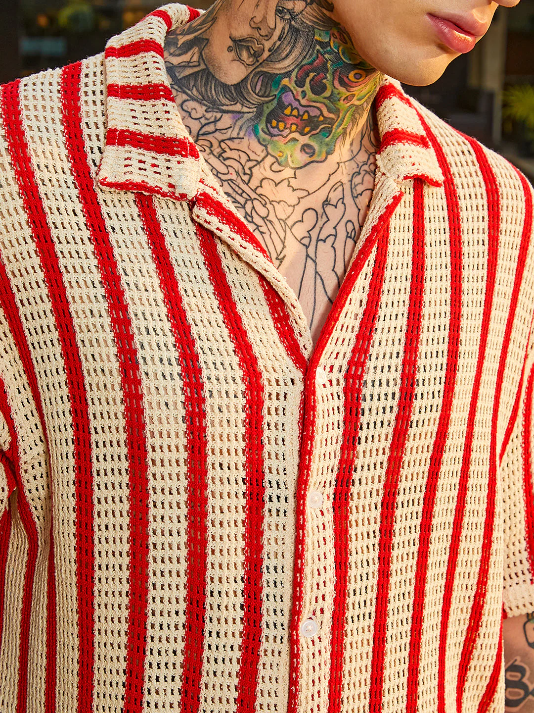 Striped Open-Knit Resort Shirt - Image 8