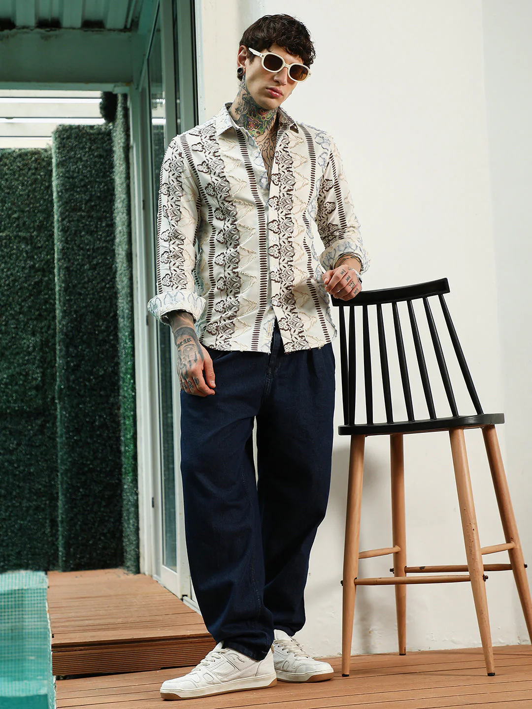 Off White Self Design Cotton-Poly Blend Full Sleeve Shirt - Image 6