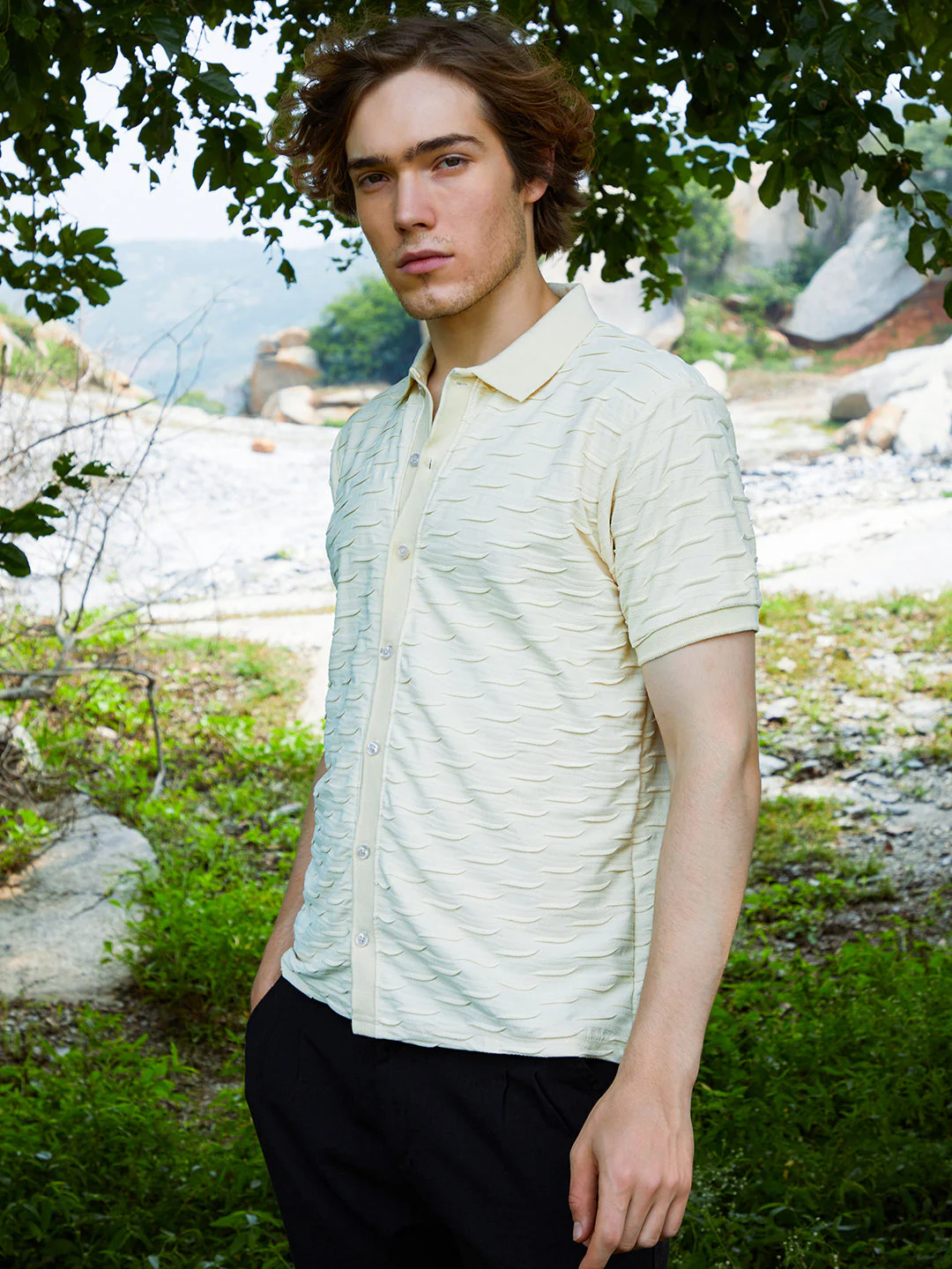 Solid Creased Knit Shirt - Image 3