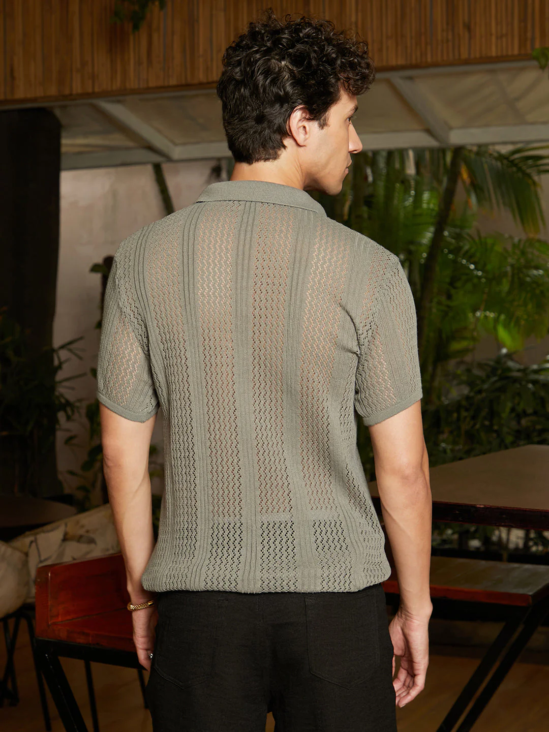 Chevron-Lined Textured Polo T-Shirt - Image 4