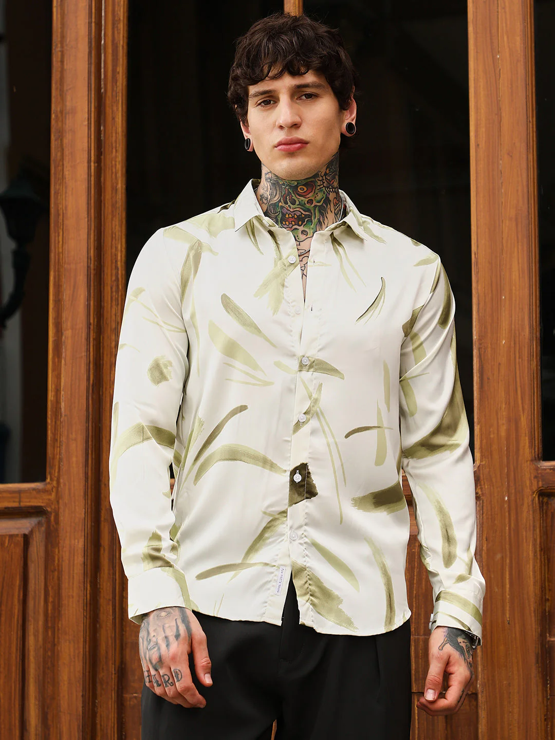 Contrast-Strokes Imprint Shirt - Image 2