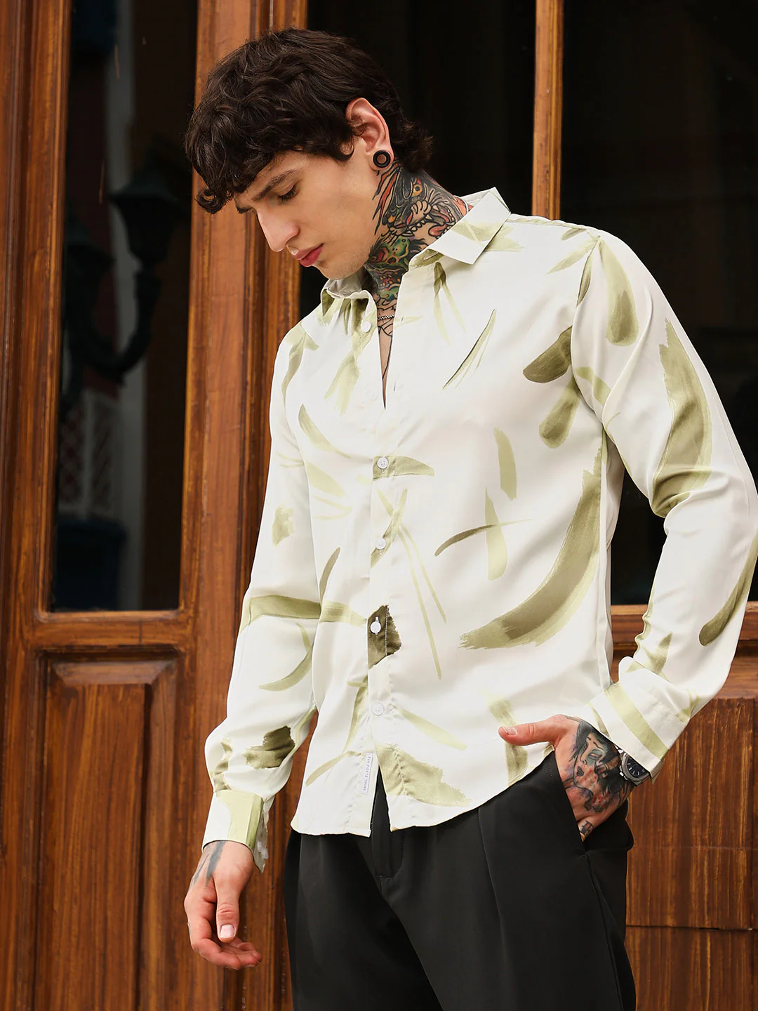 Contrast-Strokes Imprint Shirt - Image 3
