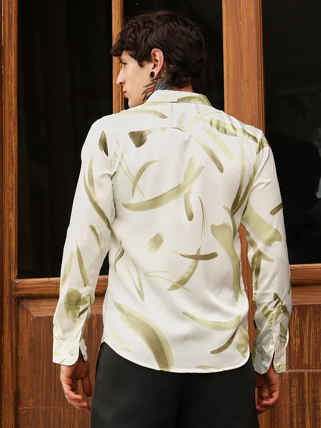 Contrast-Strokes Imprint Shirt - Image 4
