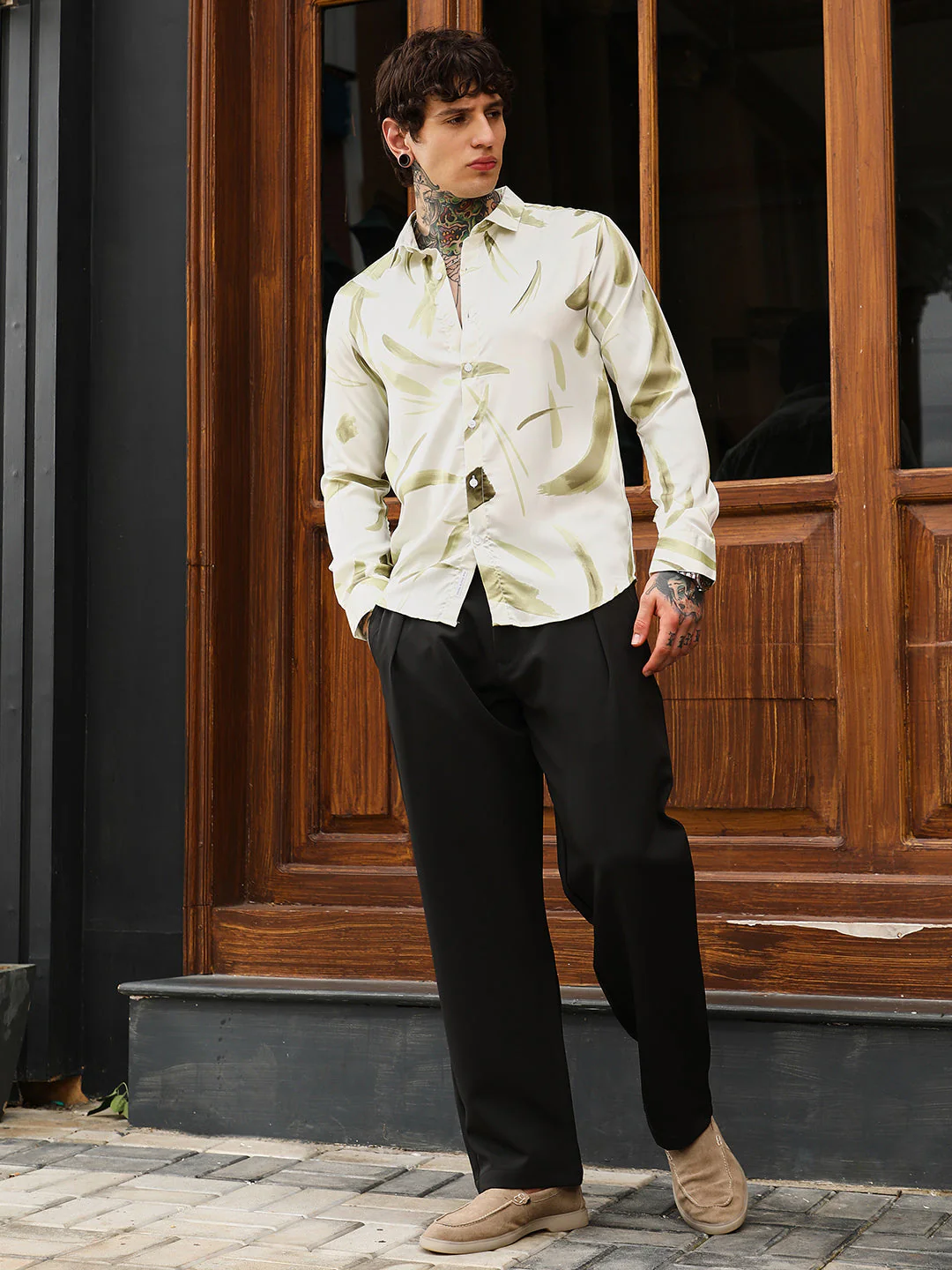 Contrast-Strokes Imprint Shirt - Image 5