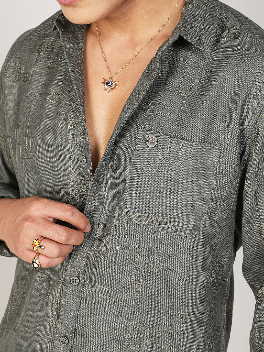 Embroidered One-Lined Shirt - Image 7