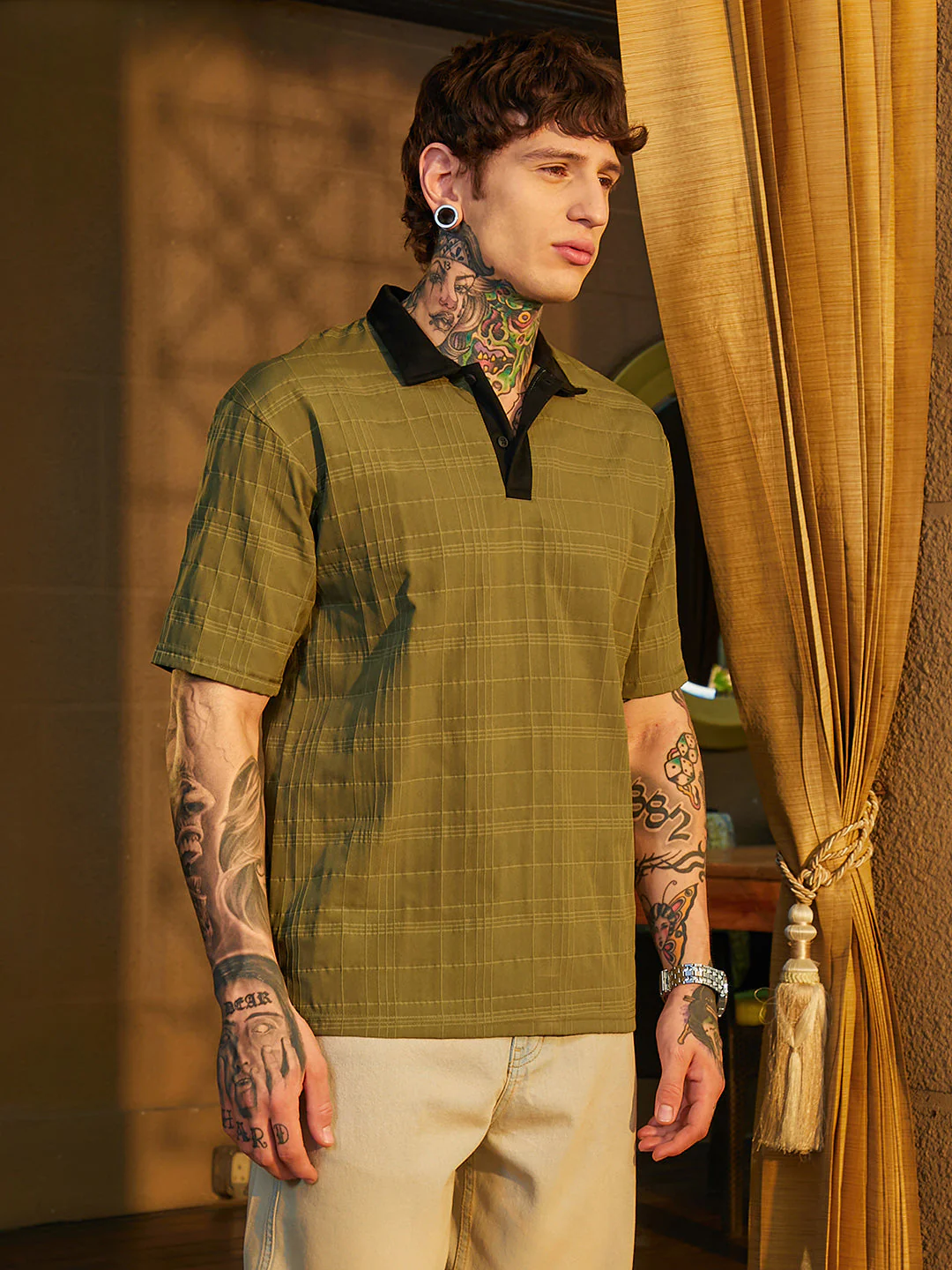 Contrast Grid Polo T-Shirt - Image 3
