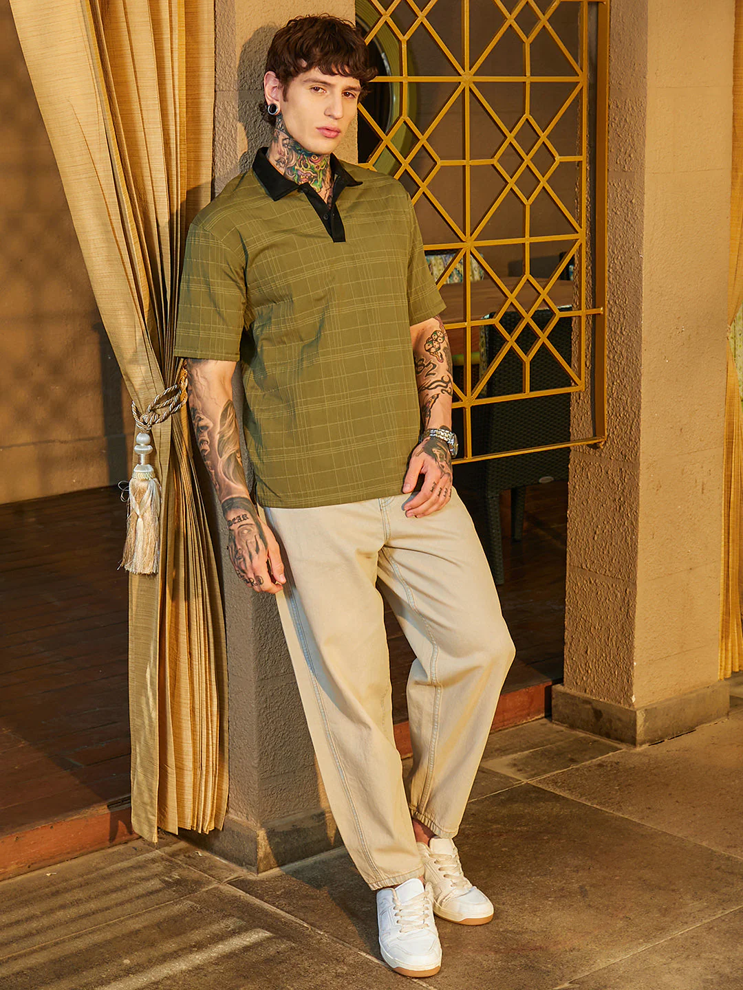 Contrast Grid Polo T-Shirt - Image 6