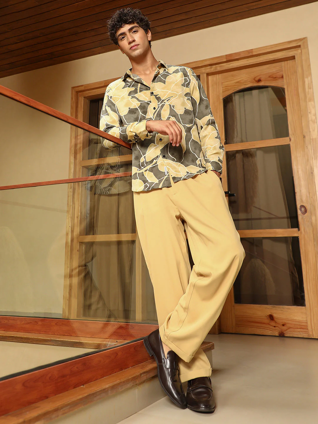 Artistic-Foliage Lined Imrprint Shirt - Image 5