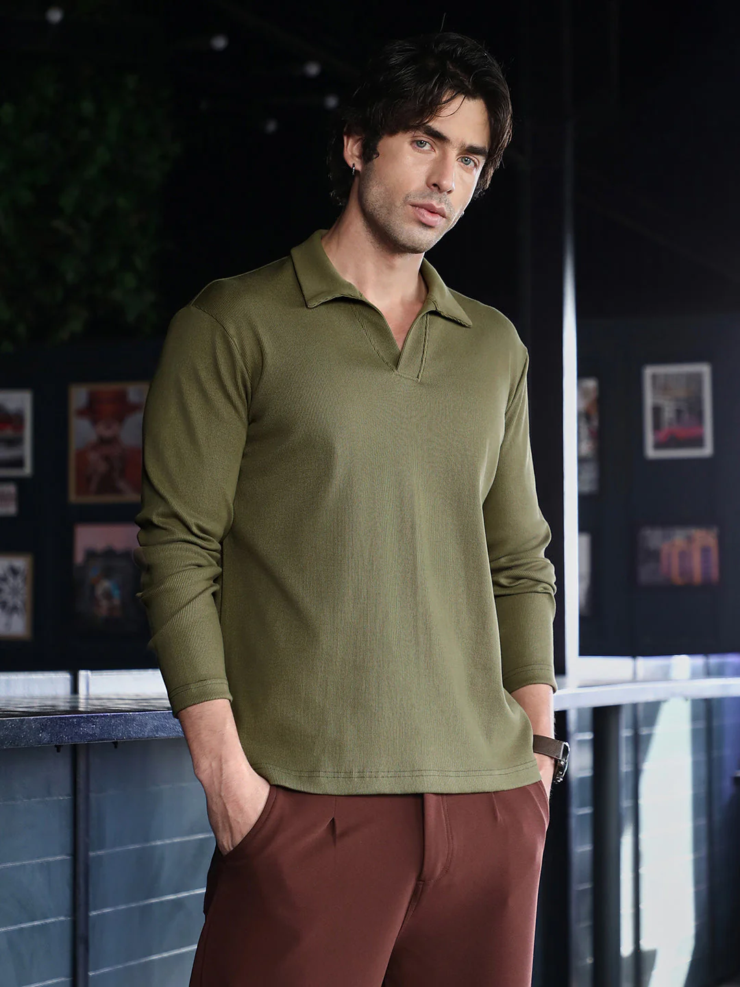 Solid Ribbed Polo T-Shirt - Image 3