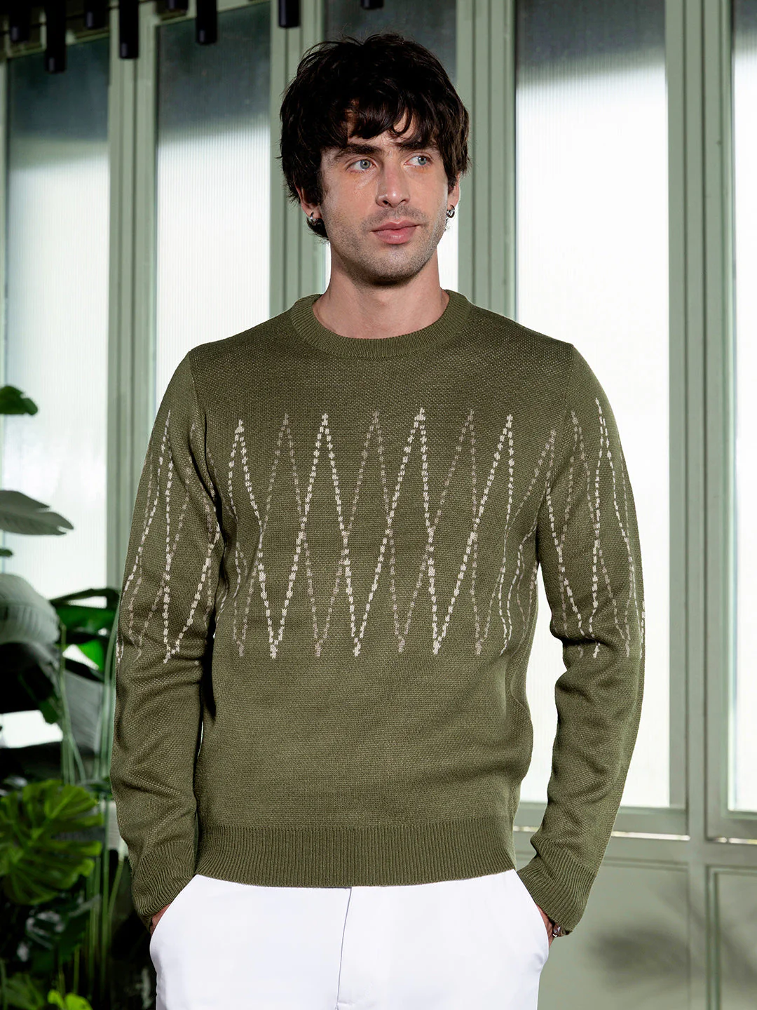 Zigzag-Jacquard Pullover Sweater - Image 2