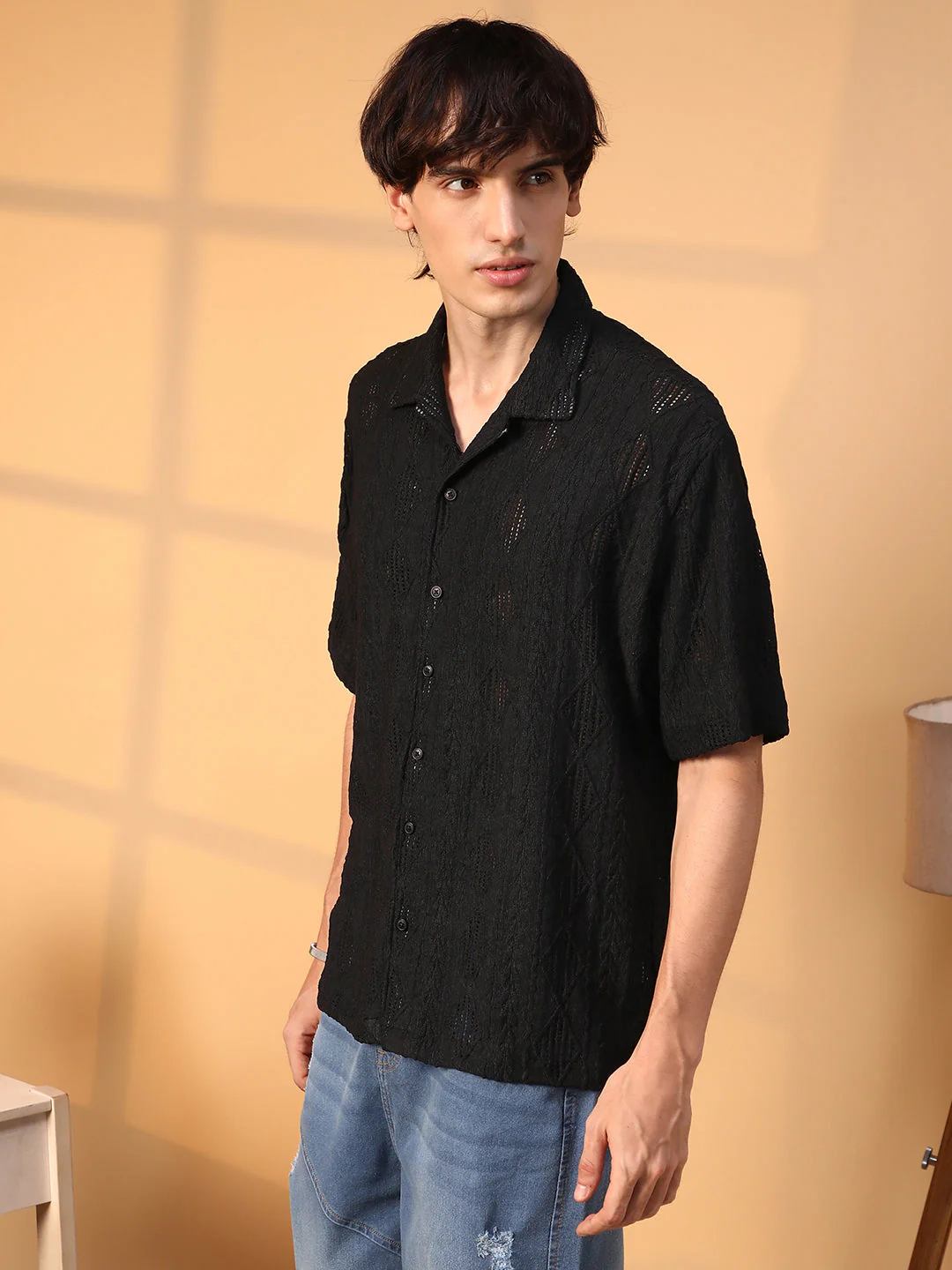 Argyle-Textured Oversized Shirt - Image 3