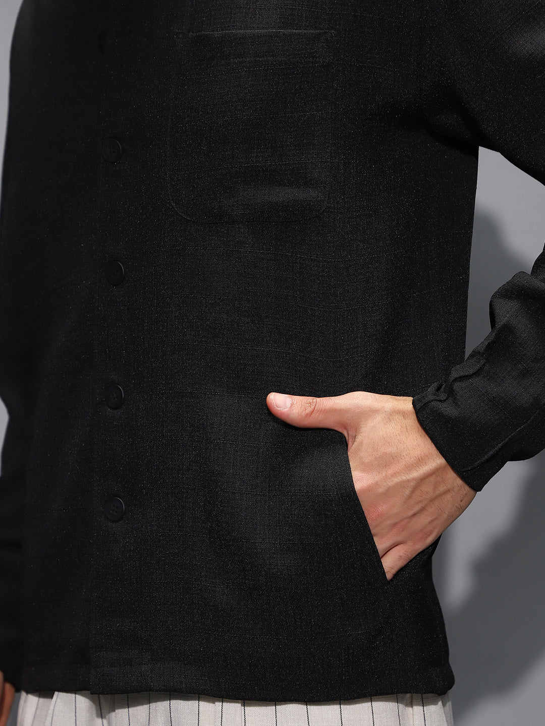 Band-Collar Heathered Shacket - Image 8