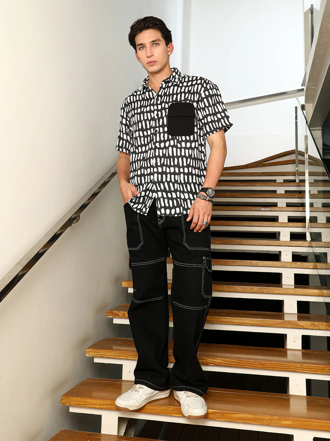Flap-Block Printed Oversized Shirt - Image 5