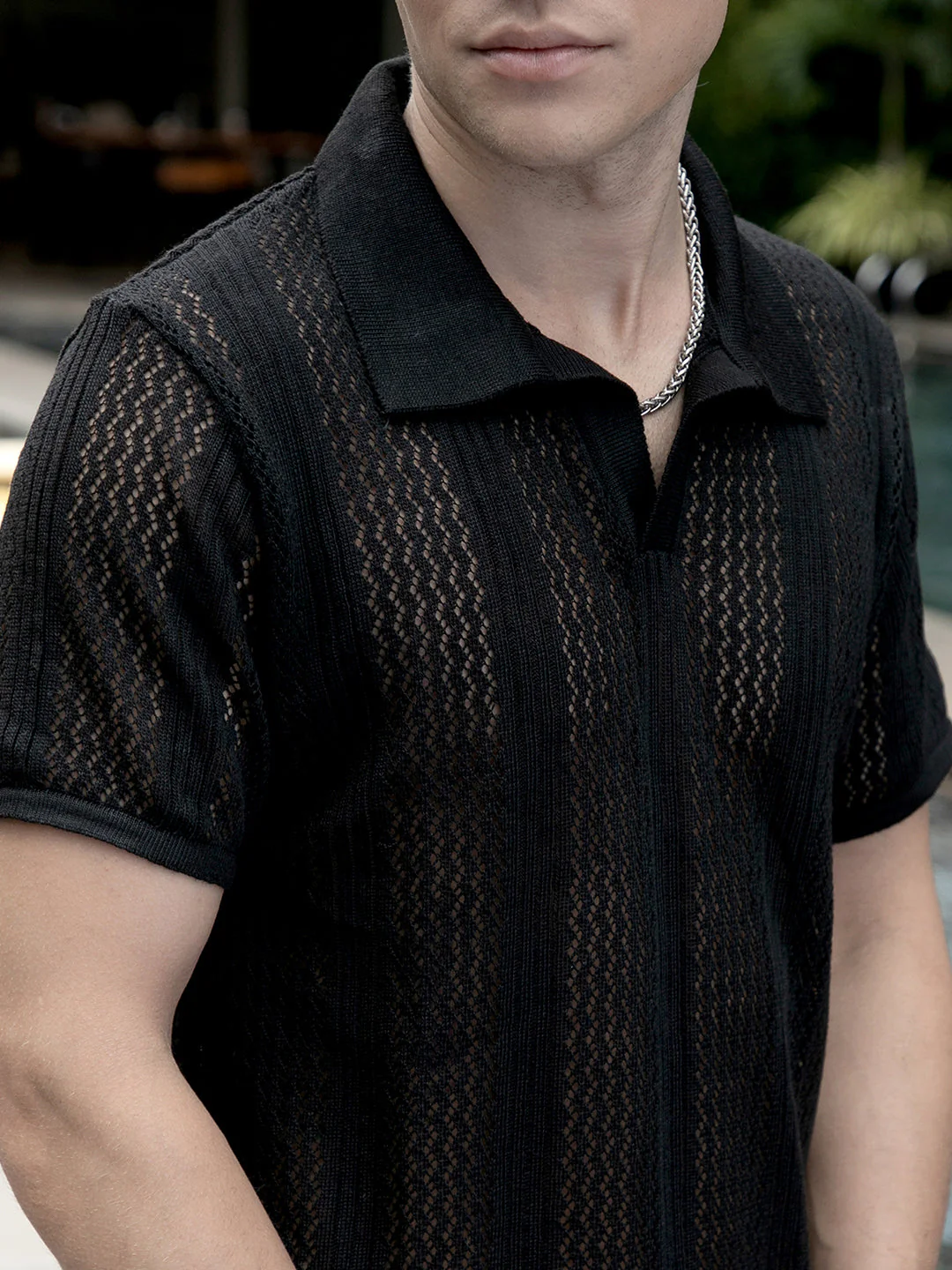 Chevron-Lined Textured Polo T-Shirt - Image 8