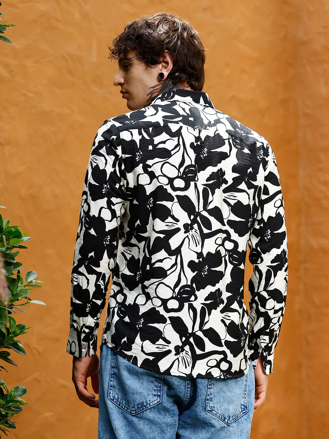 Contrast-Botanical Imprint Shirt - Image 4