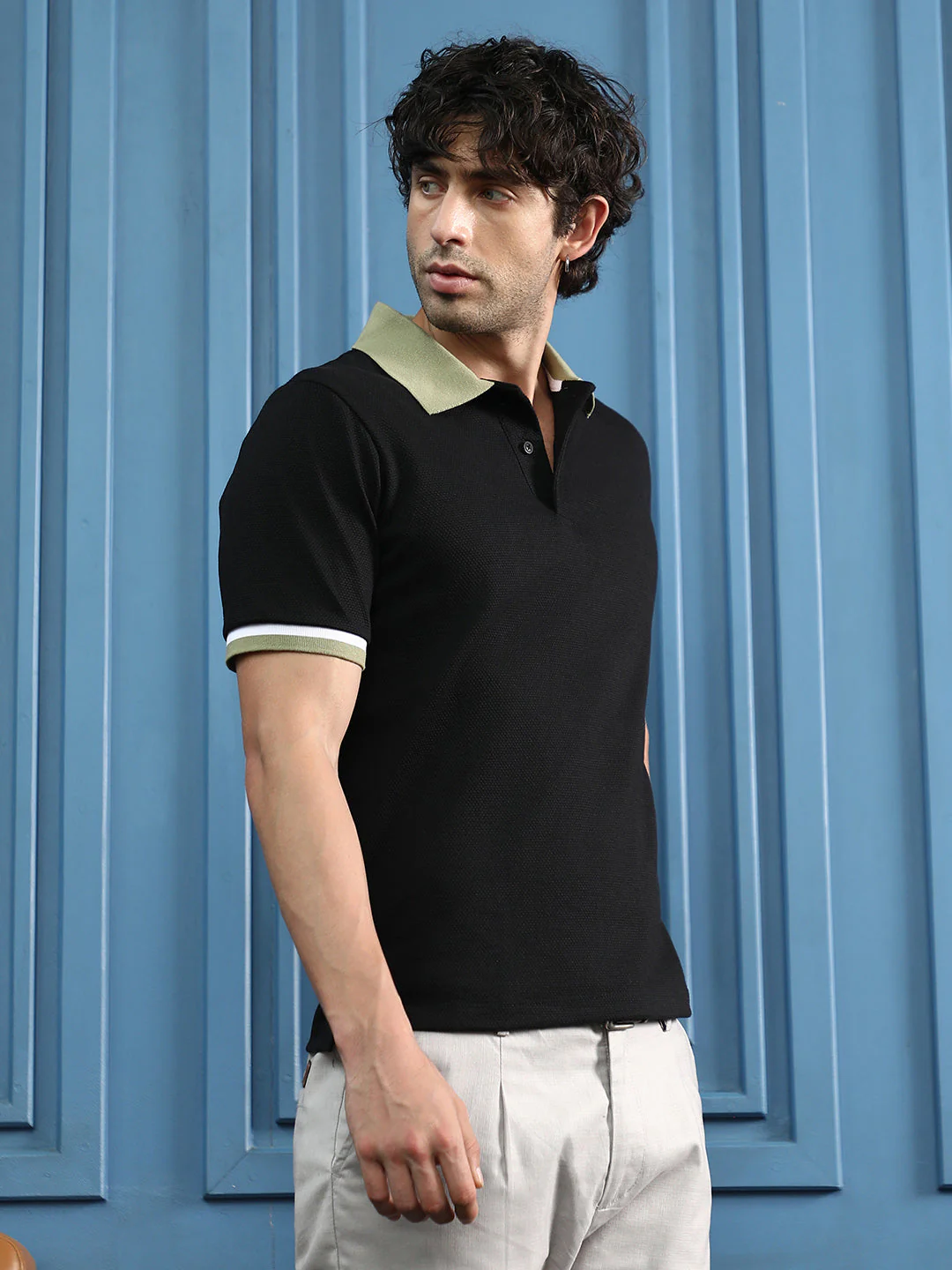 Contrast Textured-Knit Polo T-Shirt - Image 10