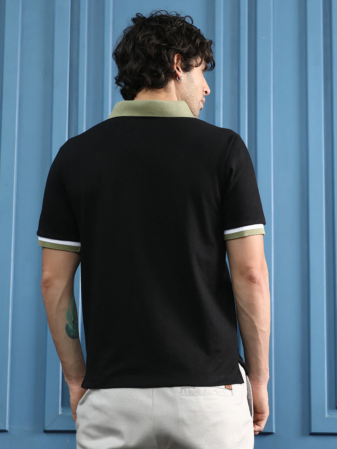 Contrast Textured-Knit Polo T-Shirt - Image 11