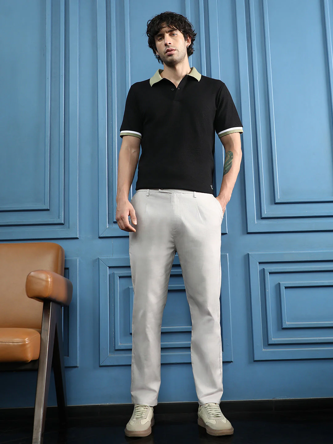 Contrast Textured-Knit Polo T-Shirt - Image 12