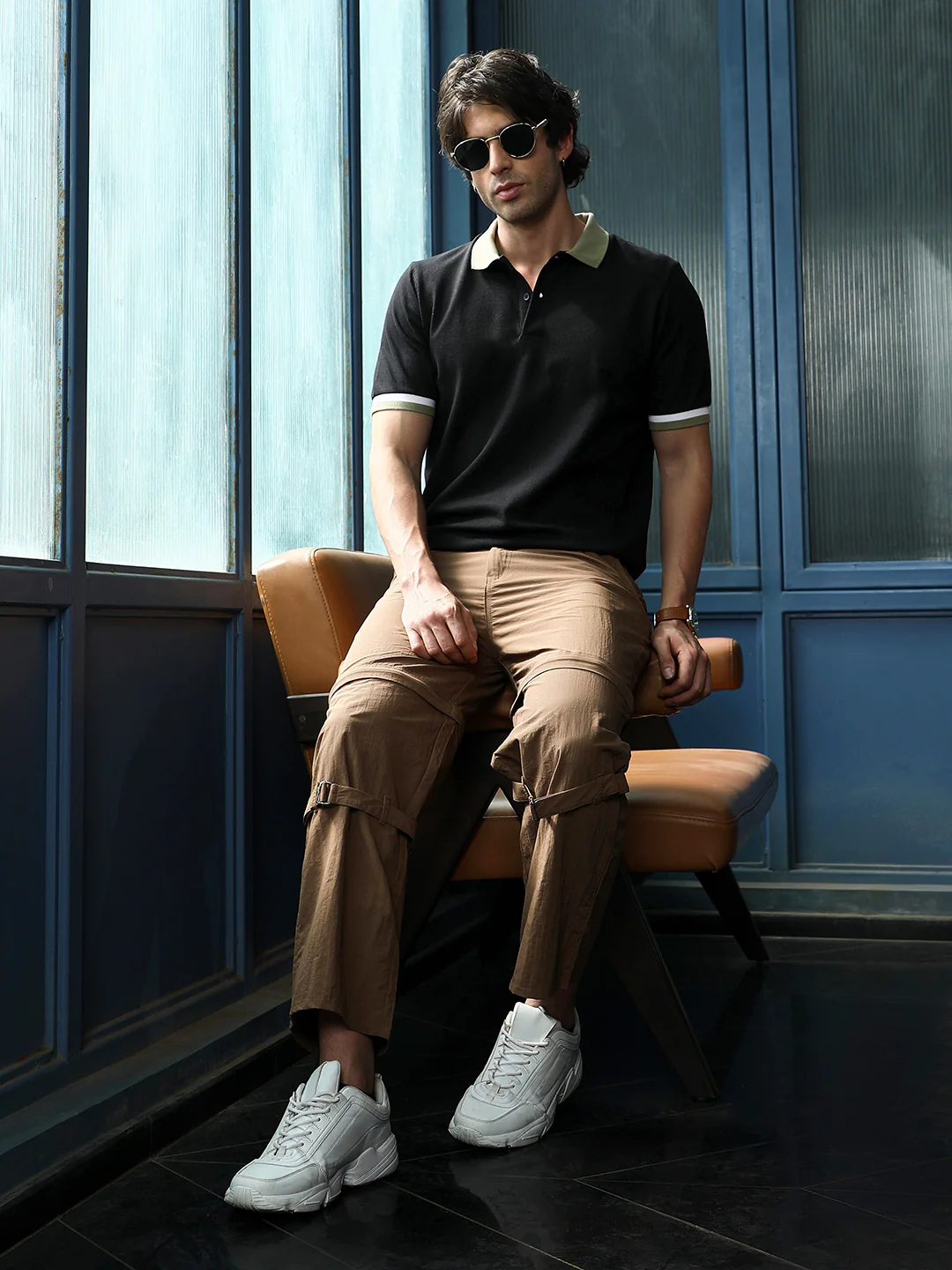 Contrast Textured-Knit Polo T-Shirt - Image 2