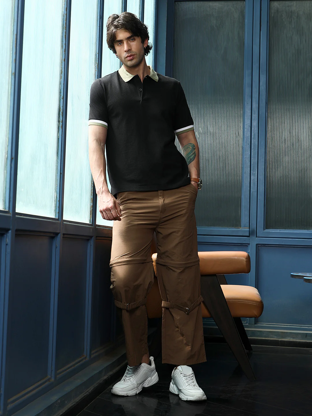 Contrast Textured-Knit Polo T-Shirt - Image 3