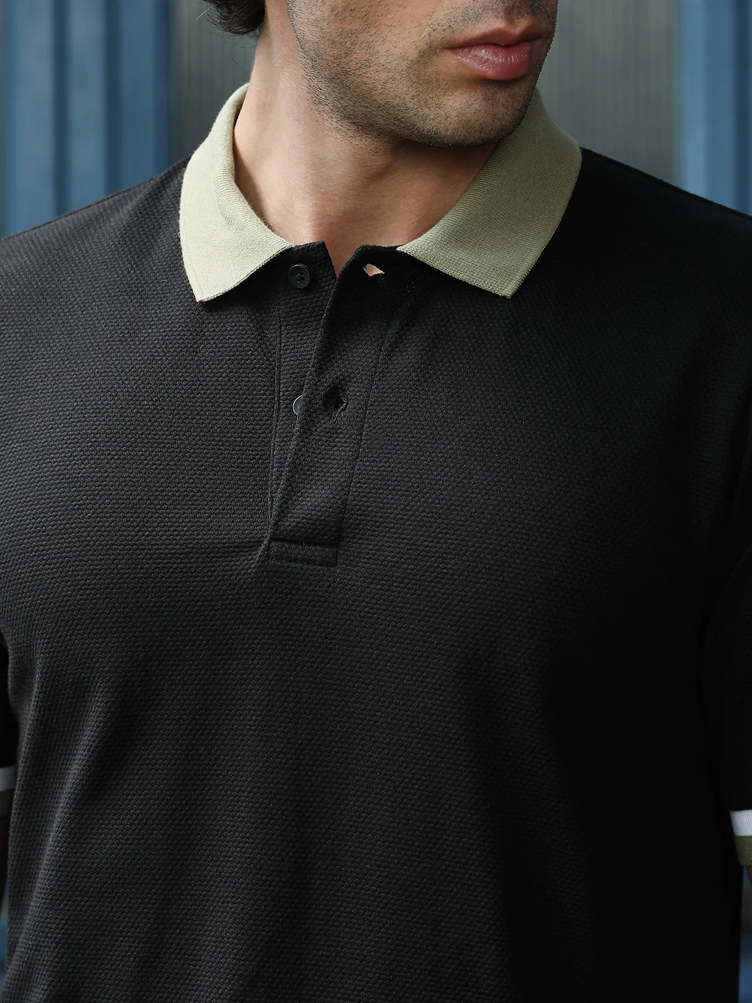 Contrast Textured-Knit Polo T-Shirt - Image 6