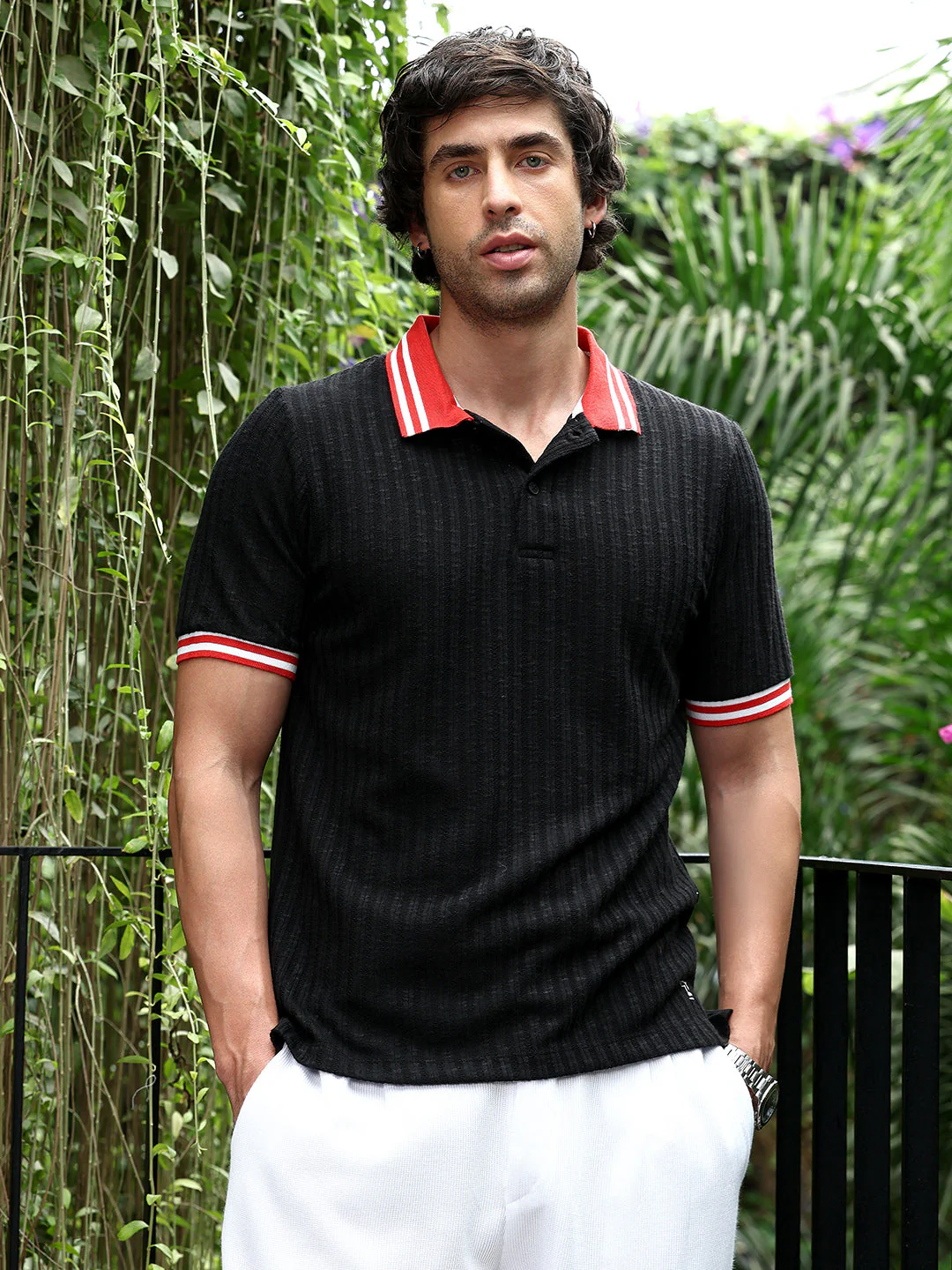 Contrast Vine-Tactile Polo T-Shirt - Image 2