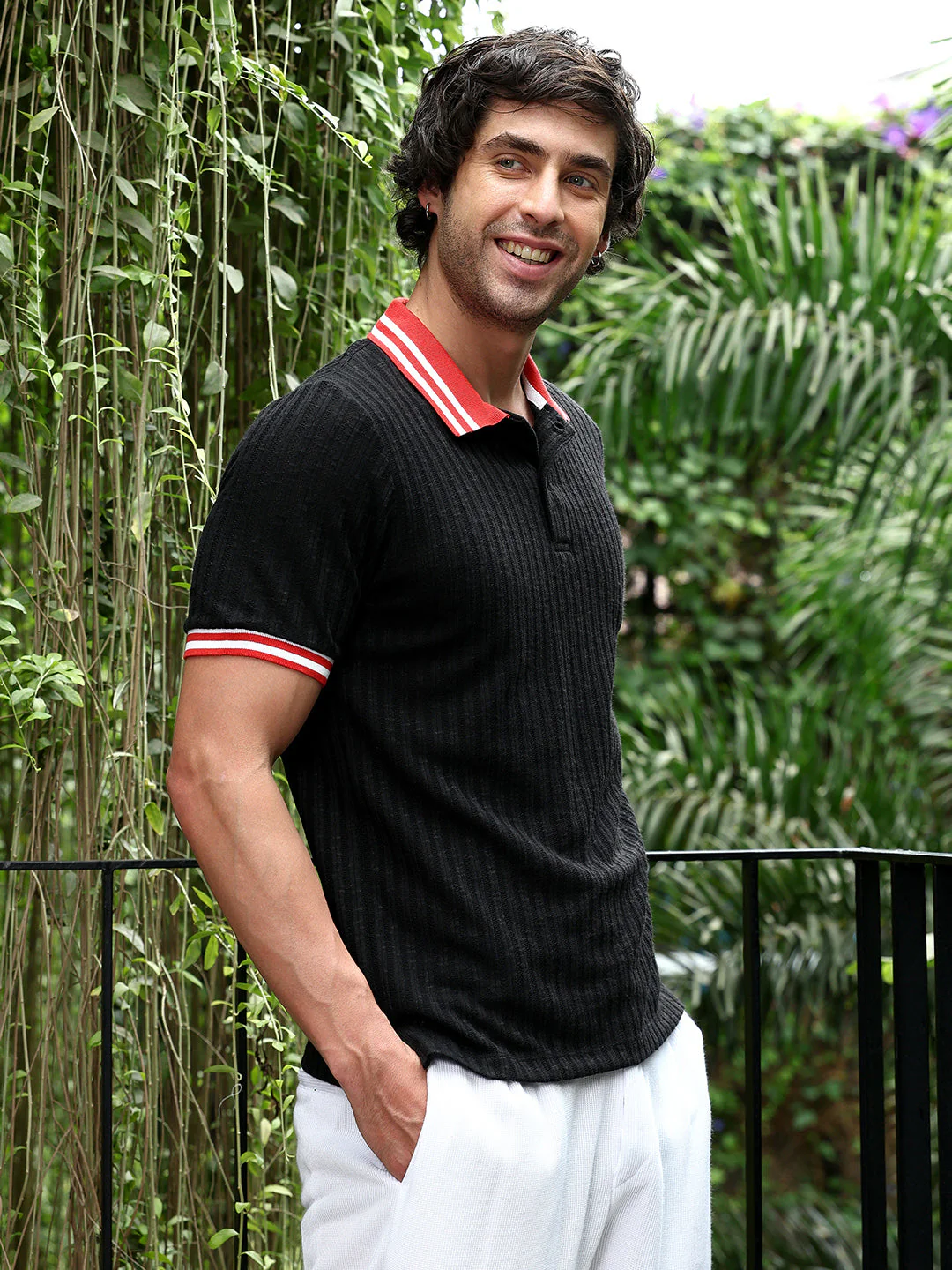 Contrast Vine-Tactile Polo T-Shirt - Image 3