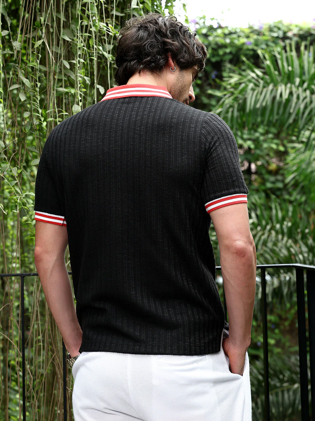 Contrast Vine-Tactile Polo T-Shirt - Image 4