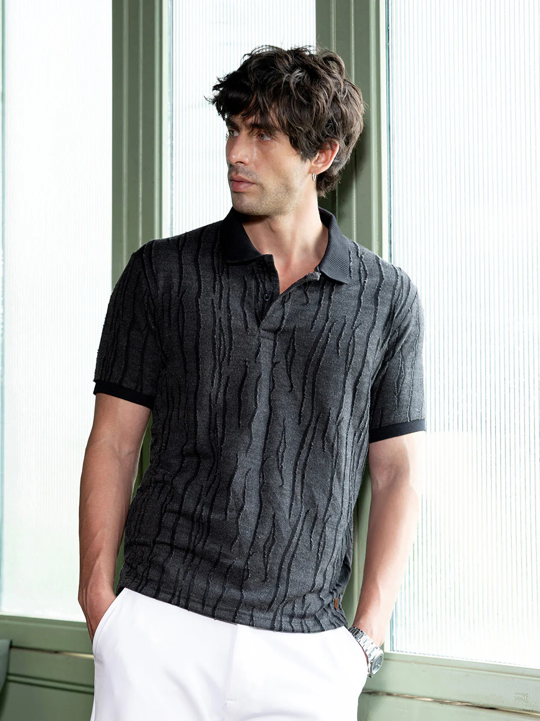 Crevice-Jacquard Polo T-Shirt - Image 2